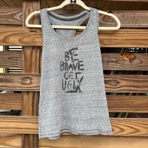 Oiselle Gray Tank Top Women’s sz Small Be Brave Get Ugly Running Shirt